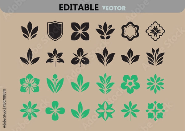 Obraz Set of Vector Floral and Plant Elements for Logos Emblems Badges and Design Projects in Black and Green Colors