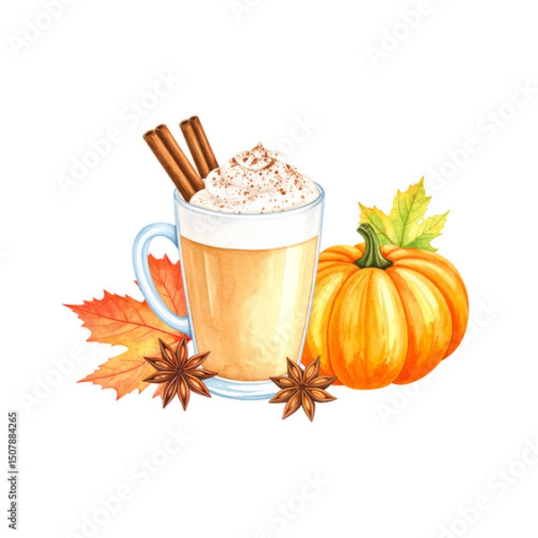 Fototapeta Hot spiced beverage in a glass with cinnamon and orange, a sweet winter drink