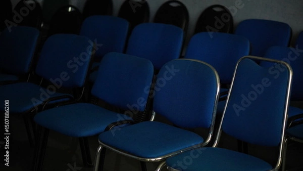 Obraz Rows of Empty Blue Chairs in a Conference Room or Auditorium