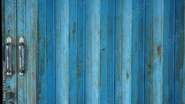 Obraz Rustic Blue Rolling Door Texture Weathered Metal Surface Background