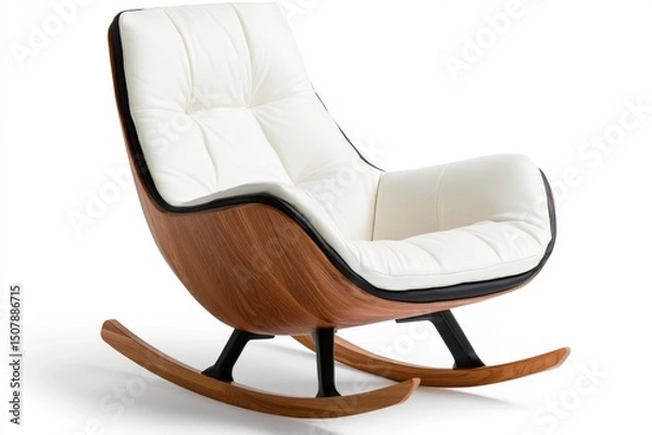 Obraz Modern Rocking Chair Design with Wooden Frame and Cream Upholstery for Stylish Living Room Interior Spaces
