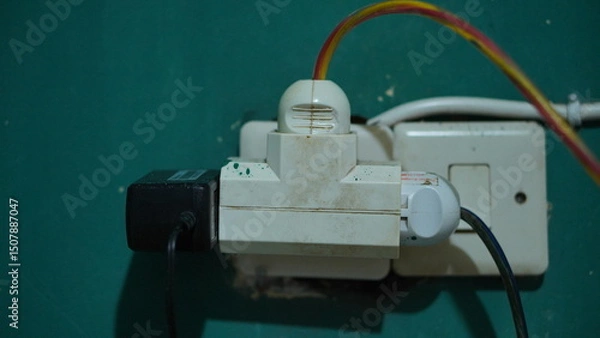 Obraz Close-up of a Worn-Out Electrical Outlet and Plugs