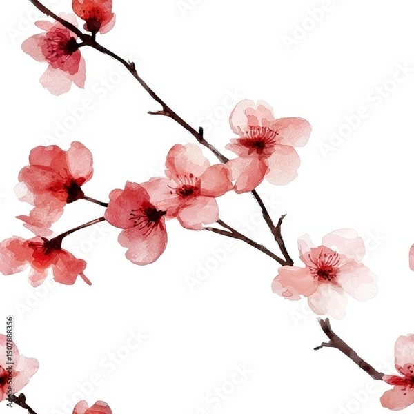 Obraz Soft Pink Cherry Blossom Branches with Delicate Petals in a Minimalist Floral Design for Spring Aesthetic