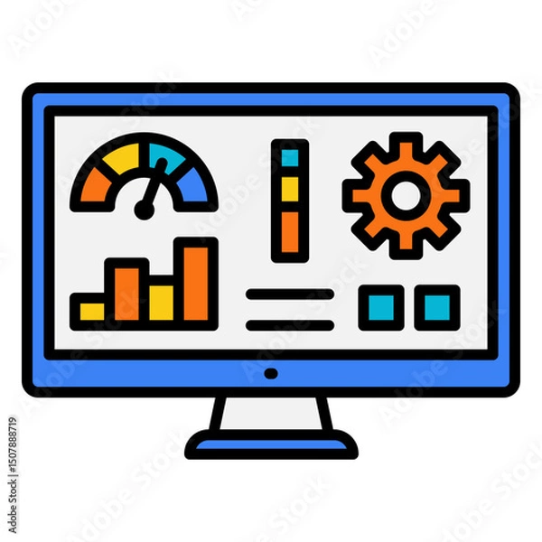 Fototapeta Business Intelligence Dashboard with Charts and Gear