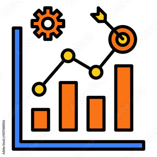 Fototapeta Business growth chart with target goal success arrow and gears
