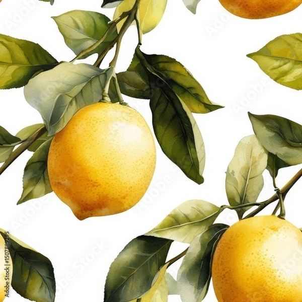 Obraz Fresh Lemons with Leaves on a Bright White Background for Cooking and Healthy Lifestyle Concepts