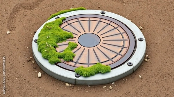 Fototapeta Circular Manhole Cover with Industrial Texture