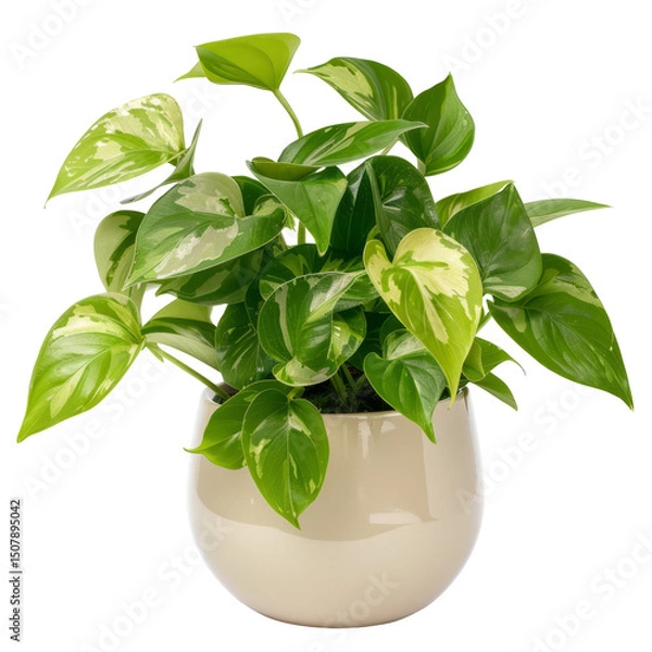 Fototapeta Pothos Plant In Pot On White Background. Stylish Home Decor For Indoor Space.
