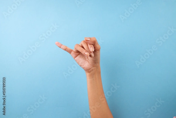 Obraz Letter J Hand Sign Language Isolated On Blue Background