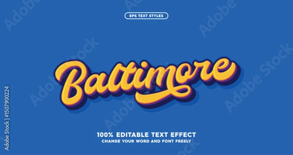 Fototapeta Baltimore: A dynamic baseball-inspired text effect that brings style and energy to designs. Fully editable for a sporty aesthetic. American baseball clubs