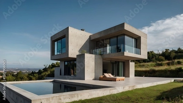 Obraz Concrete Modern House with Panoramic Views