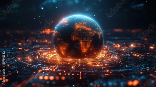 Fototapeta A digital twin of the Earth showing the impact of sustainable business models