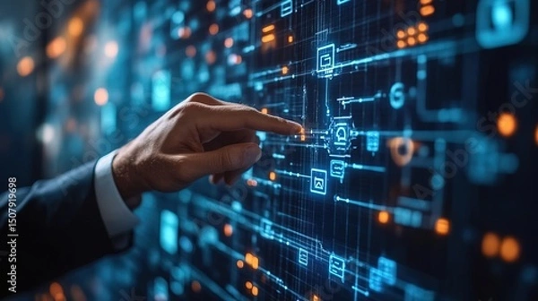 Fototapeta A businessman presenting a blockchain-based carbon credit trading platform