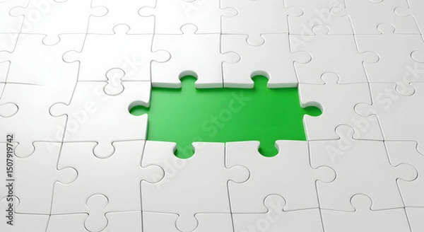 Fototapeta Jigsaw Puzzle with a Missing Piece Showing Green Background Problem Solving Concept