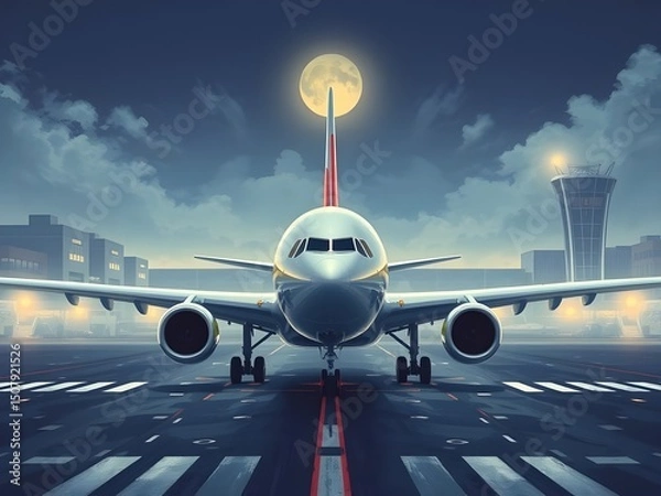 Fototapeta Passenger airplane on run way, Generative AI Illustration.