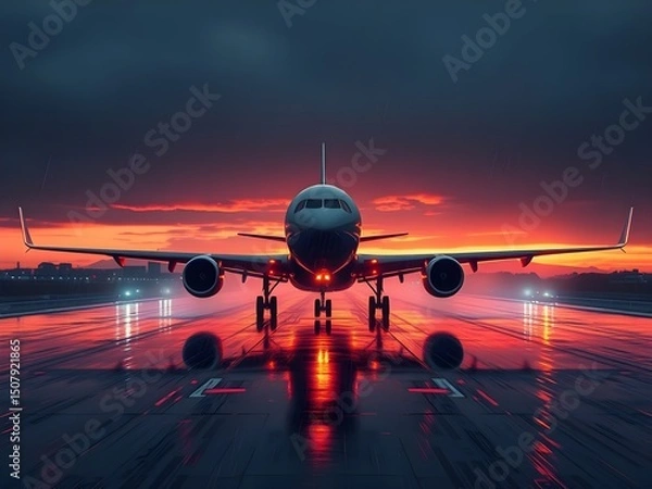 Fototapeta Passenger airplane on run way, Generative AI Illustration.