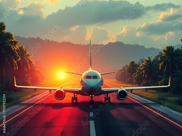 Fototapeta Passenger airplane on run way, Generative AI Illustration.