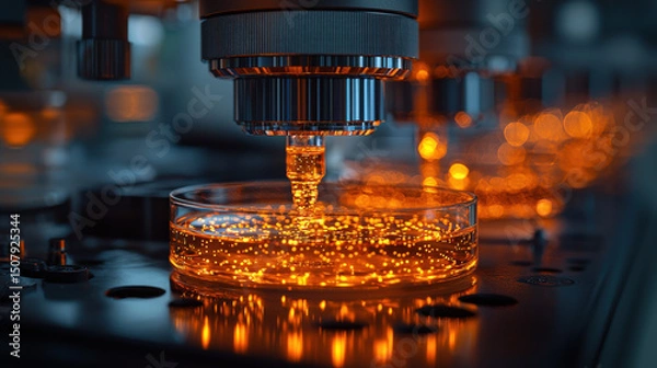 Obraz A close-up reveals a lab technician's meticulous examination of a petri dish brimming with a meticulously prepared precision sample, a symbol of cutting-edge biotechnology research and the pursuit 