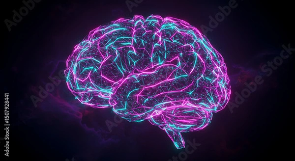 Fototapeta Abstract Neon Brain Digital Neural Network AI Artificial Intelligence Connectivity Concept