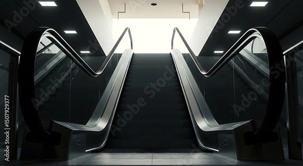Fototapeta Escalators of a meter that ascend until the exit to the outside
