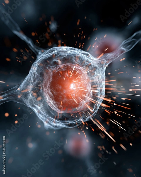 Obraz Cell Overwhelming. Human cell damaged by viral replication process captured in detail.