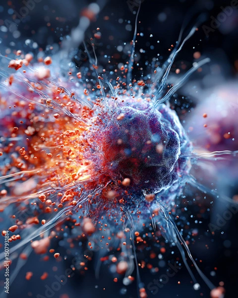 Obraz Cell Overwhelming. Human cell damaged by viral replication in a scientific context.