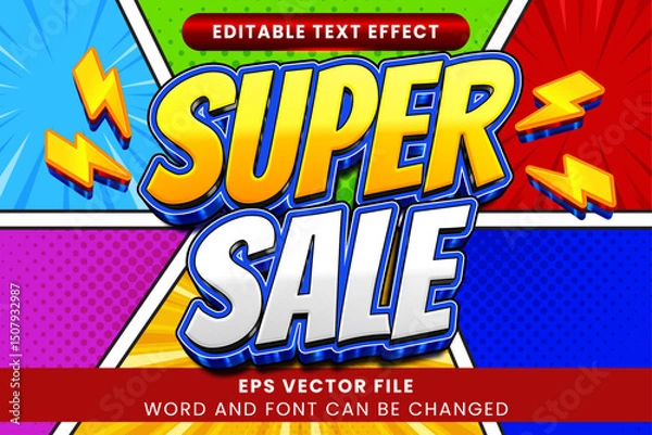Fototapeta Super sale comic style 3d editable vector text effect. Promotion sale 3d text style