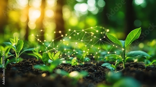 Fototapeta A futuristic supply chain powered by blockchain for environmental transparency