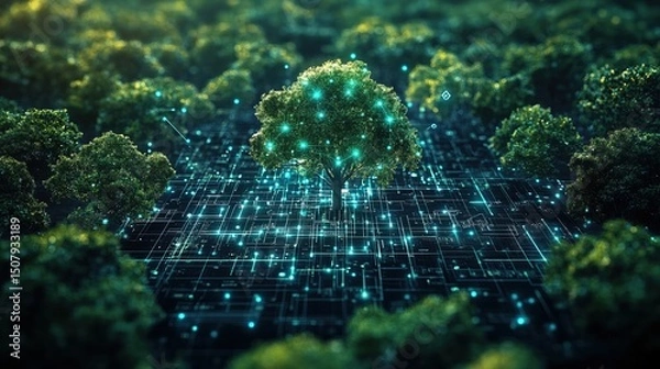 Fototapeta A futuristic supply chain powered by blockchain for environmental transparency