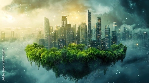 Fototapeta A digital world where businesses and nature exist in perfect harmony 