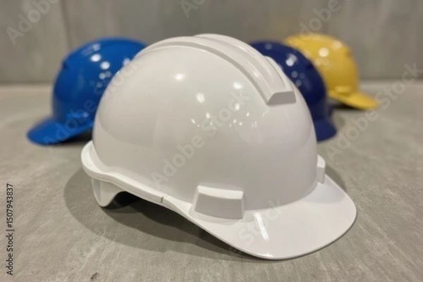 Obraz Close-up of a white safety helmet.