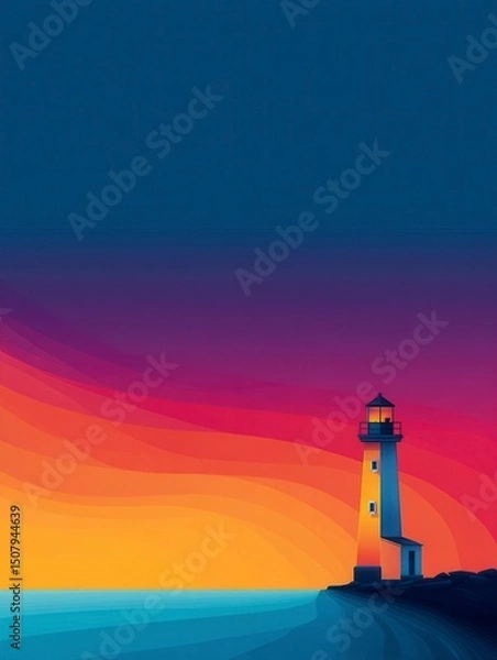 Fototapeta Vibrant Sunset Lighthouse Scene