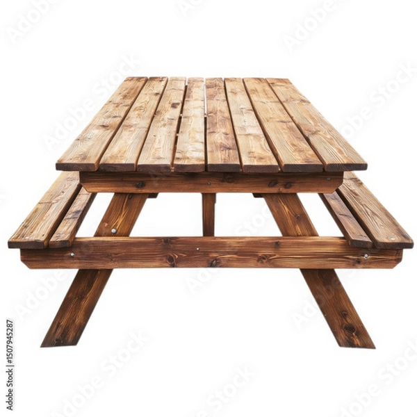 Fototapeta Wooden picnic table on a white backdrop on transparent background
