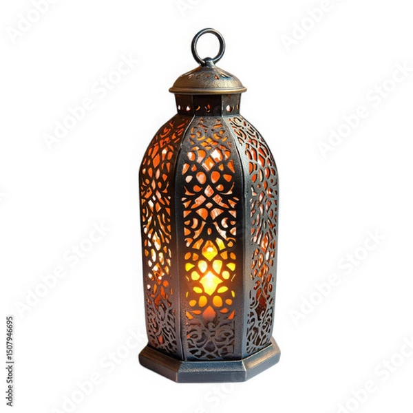 Fototapeta Ornate lantern with glowing light inside on transparent background