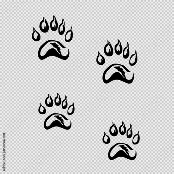 Fototapeta Minimalist Black and White Illustration of Bear Footprints with Bold Outlines, Visible Claws, and Natural Walking Pattern, Set on a White Background with Subtle Pastel Shading for a Wild and Elegant