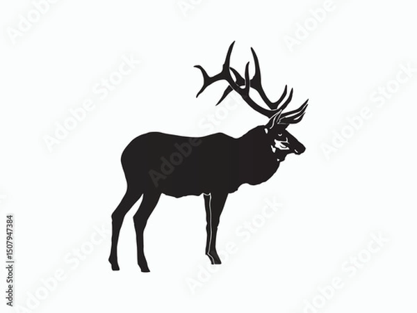 Obraz bull elk silhouette, elk silhouette with white background vector illustration art