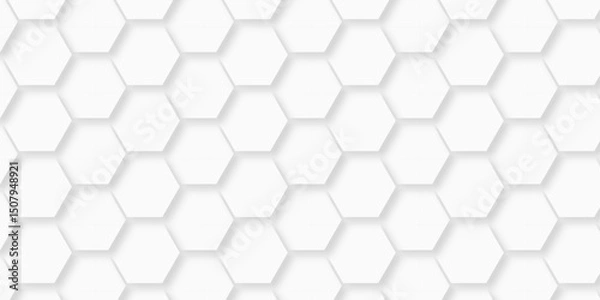 Fototapeta Abstract minimal Background with white lines Hexagonal structure futuristic white background and Embossed Hexagon , honeycomb white mosaic cell web ,light and shadow texture design.