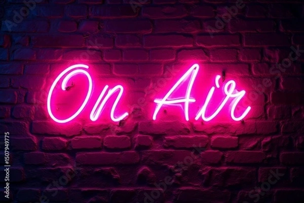 Obraz Pink neon sign that says "On Air" on a brick wall.