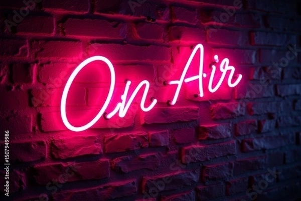 Obraz Neon sign on brick wall reads "on air".