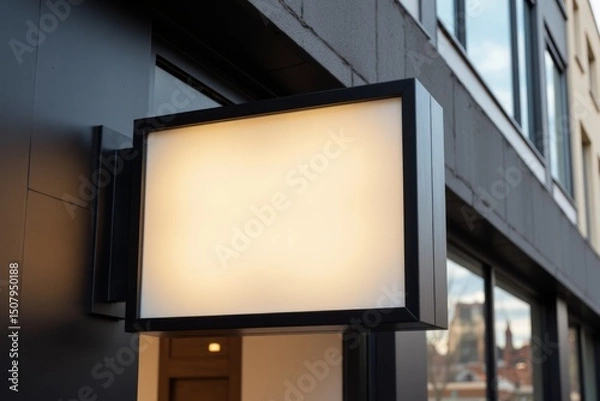 Obraz Empty illuminated signage mounted on a building exterior.
