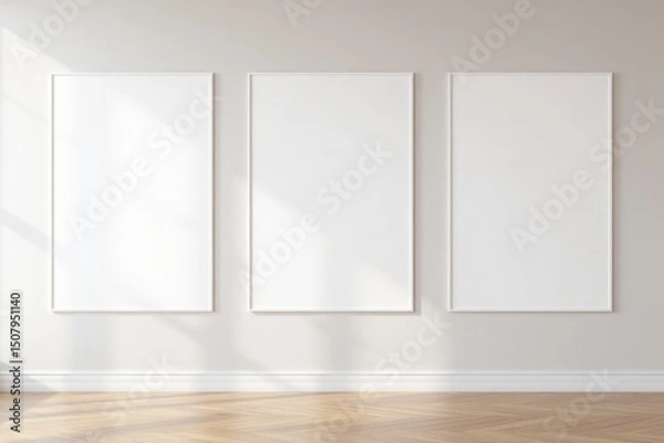 Obraz Three blank picture frames on a wall.