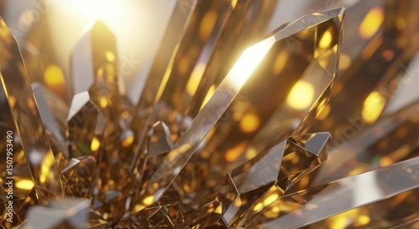 Fototapeta 金色の結晶、輝き、抽象的な背景素材
