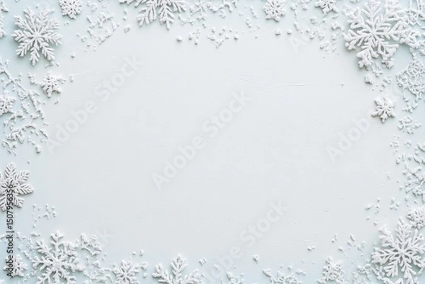 Obraz Snowy white snowflakes frame light blue