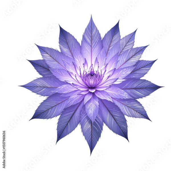 Fototapeta A fantasy flower with feathery, bioluminescent petals in shades of lavender and silver, entire bloom, plain png transparent background