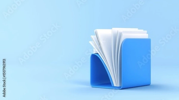 Obraz A blue file holder with organized documents against a light blue background.