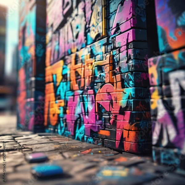 Obraz Tilt-Shift Style Digital Graffiti Wall in Super-8 Film Aesthetic