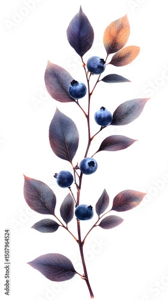 Obraz High-resolution image of blueberry leaves isolated on white, captured in a minimal flat lay or