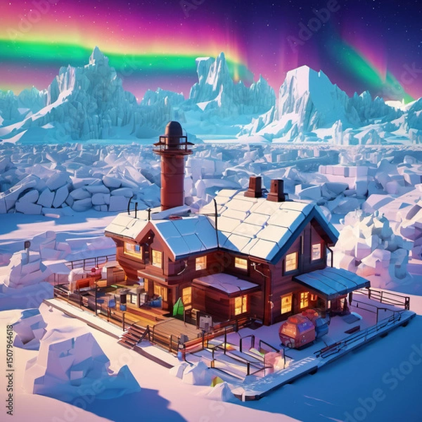Obraz Arctic Research Station in Voxel Art Style with Color Negative Film