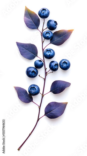 Obraz High-resolution image of blueberry leaves isolated on white, captured in a minimal flat lay or