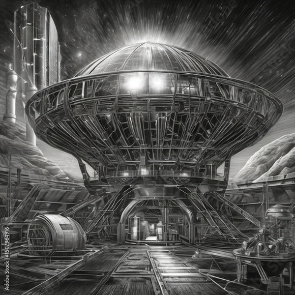 Obraz Futuristic Solar Forge in Charcoal Drawing Style with Computational Photography